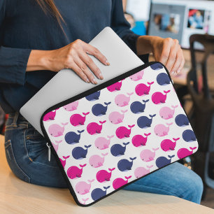 Cute Whales, Pattern Of Whales, Sea Animals Laptop Sleeve