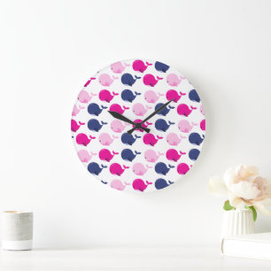 Cute Whales, Pattern Of Whales, Sea Animals Large Clock