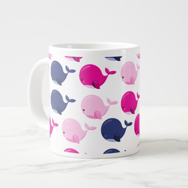 Cute Whales, Pattern Of Whales, Sea Animals Large Coffee Mug (Front Left)