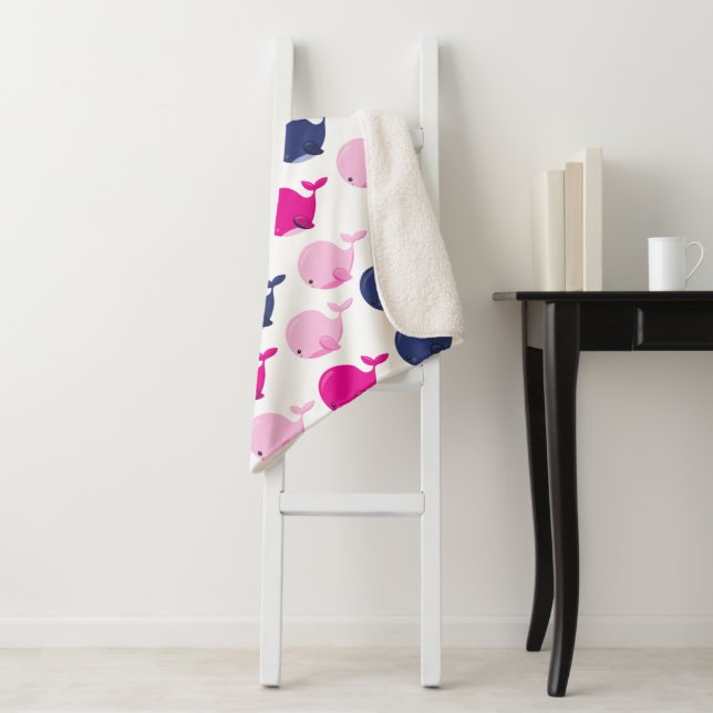 Cute Whales, Pattern Of Whales, Sea Animals Sherpa Blanket (In Situ)