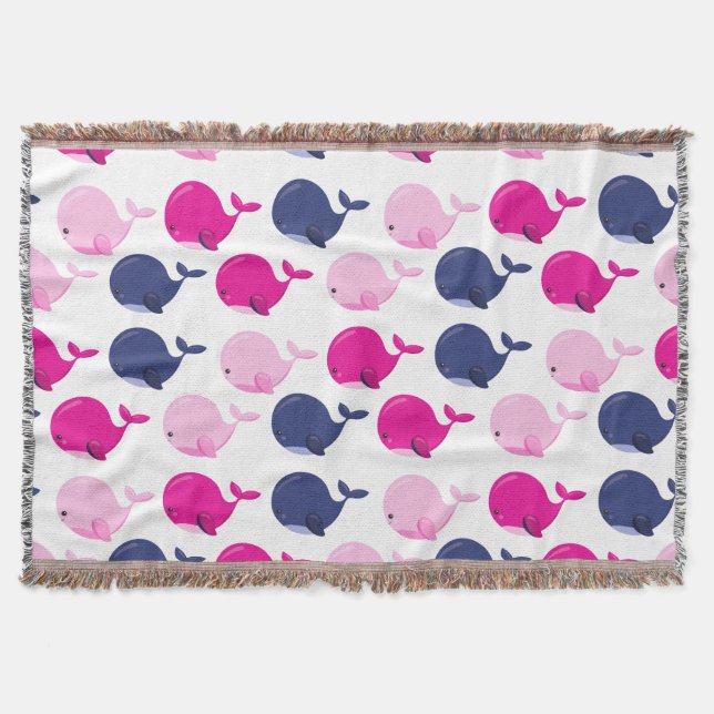 Cute Whales, Pattern Of Whales, Sea Animals Throw Blanket (Front)