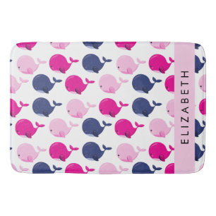 Cute Whales, Pattern Of Whales, Your Name Bath Mat