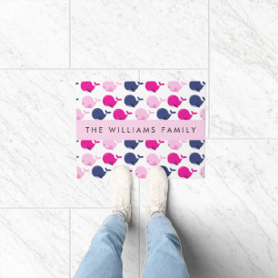 Cute Whales, Pattern Of Whales, Your Name Doormat