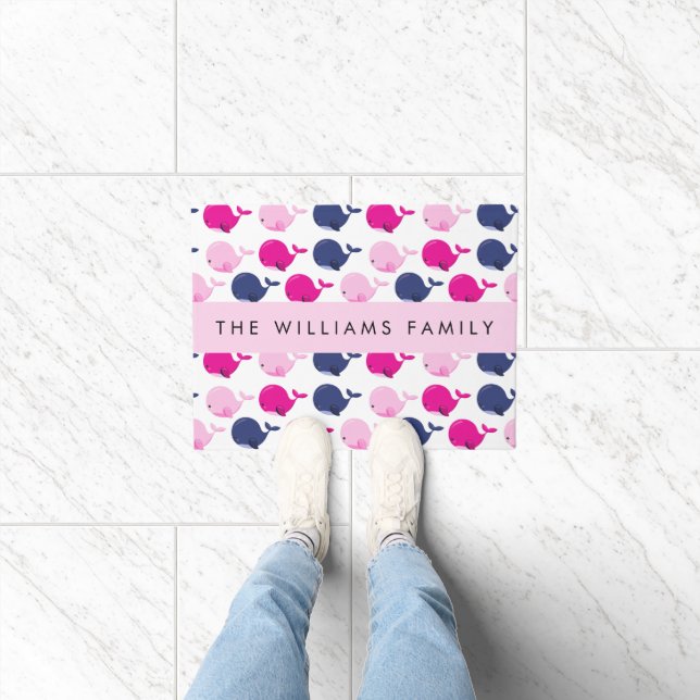 Cute Whales, Pattern Of Whales, Your Name Doormat (Indoor)