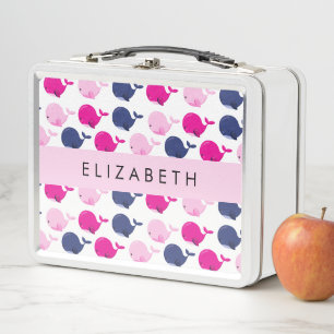 Cute Whales, Pattern Of Whales, Your Name Metal Lunch Box