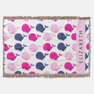 Cute Whales, Pattern Of Whales, Your Name Throw Blanket