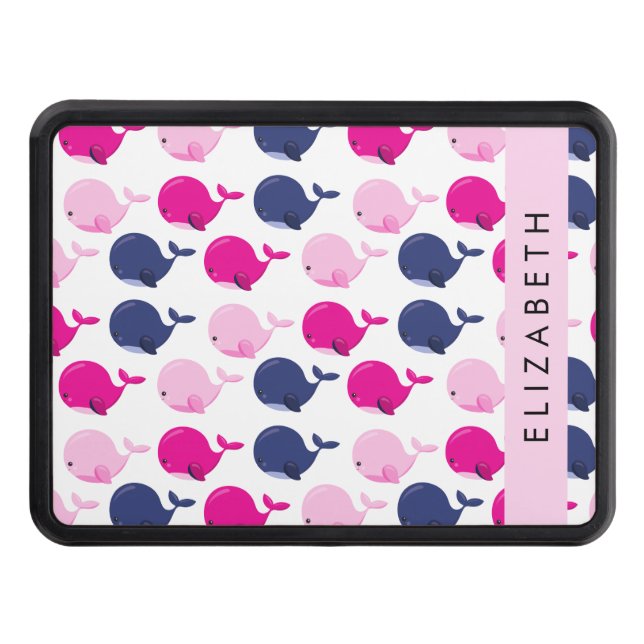 Cute Whales, Pattern Of Whales, Your Name Trailer Hitch Cover (Front)