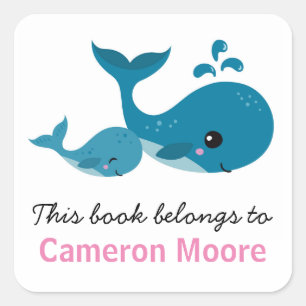 Cute whales personalized bookplate book square sticker