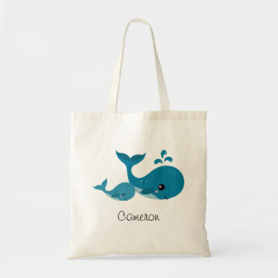 Cute whales personalized name tote bag for kids