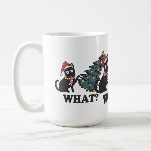 Cute What Funny Cat In Hat With Tree Christmas  Coffee Mug (Left)