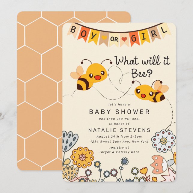 Cute What will it Bee Gender Reveal Baby Shower Invitation (Front/Back)
