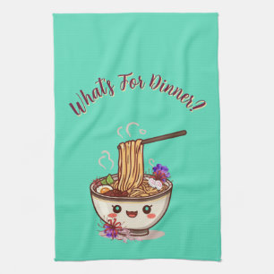 Cute "What's For Dinner?" Mint Green Ramen Bowl  Kitchen Towel