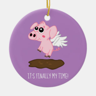 Cute When Pigs Fly Pig with Wings Funny Ceramic Ornament