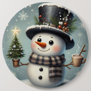 Cute whimiscal Christmas/winter snowman 6 Inch Round Button