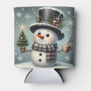 Cute whimiscal Christmas/winter snowman Can Cooler