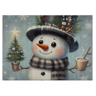Cute whimiscal Christmas/winter snowman Cutting Board