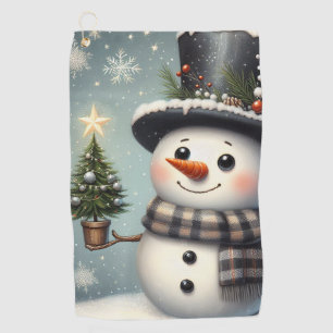 Cute whimiscal Christmas/winter snowman Golf Towel