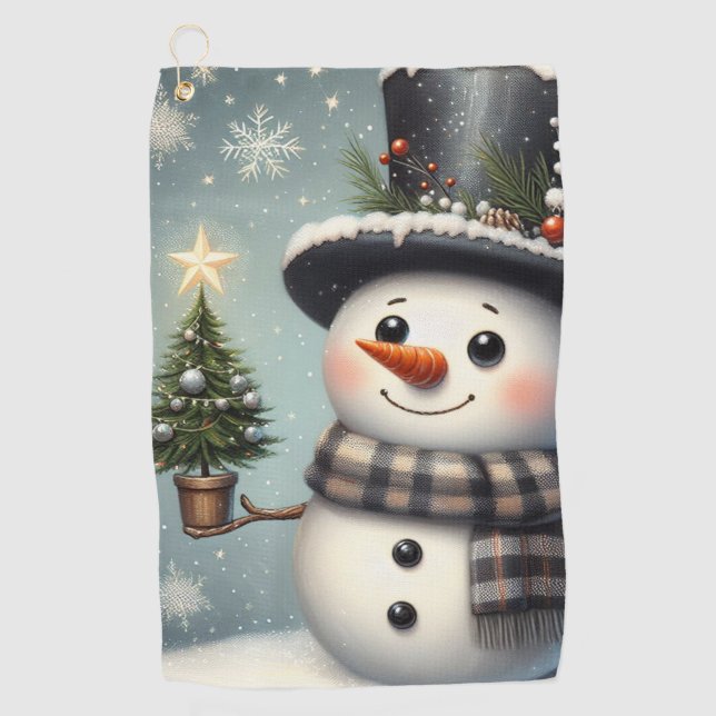Cute whimiscal Christmas/winter snowman Golf Towel (Front)