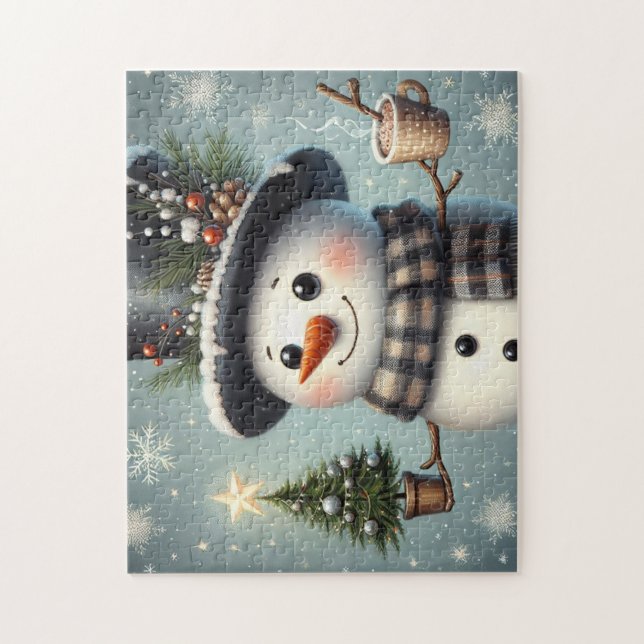 Cute whimiscal Christmas/winter snowman Jigsaw Puzzle (Vertical)