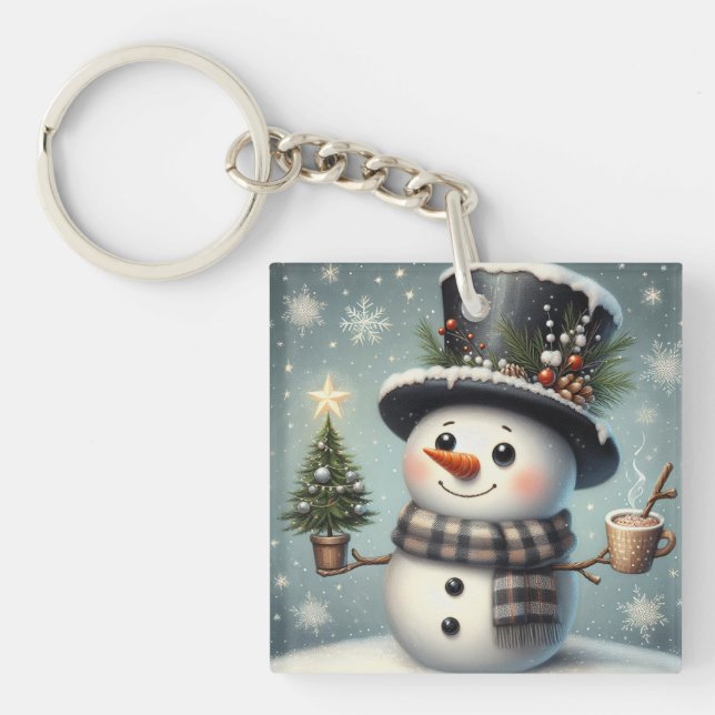 Cute whimiscal Christmas/winter snowman Keychain (Front)