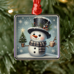 Cute whimiscal Christmas/winter snowman Metal Ornament