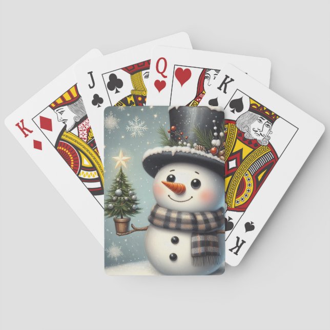 Cute whimiscal Christmas/winter snowman Playing Cards (Back)