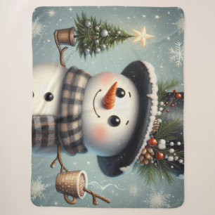 Cute whimiscal Christmas/winter snowman Sherpa Blanket