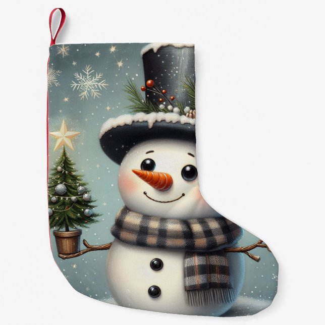 Cute whimiscal Christmas/winter snowman Small Christmas Stocking (Front)