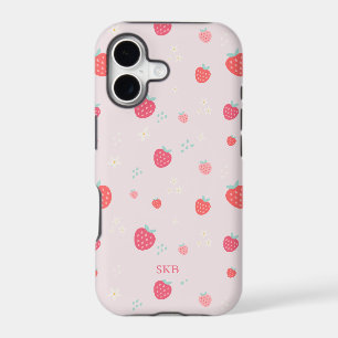 Cute whimisical pink & red strawberry monogram