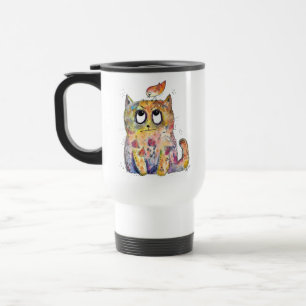 Cute Whimsical Annoyed Cat Travel Mug