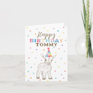 Cute Whimsical Baby Goat Happy Birthday Card