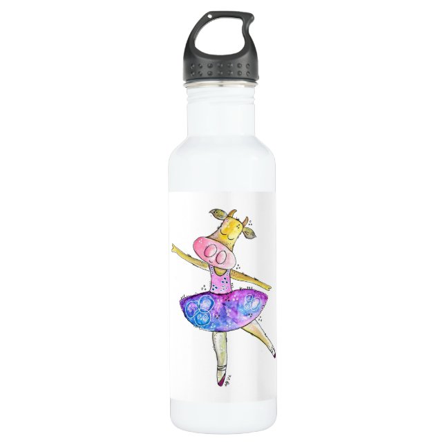 Cute Whimsical Ballerina Cow 710 Ml Water Bottle (Front)