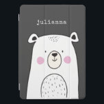 Cute Whimsical Bear Illustration Custom Name iPad Pro Cover<br><div class="desc">This cute and colourful iPad case features a whimsical illustration of an adorable bear in black and white. Personalize it with your name in a retro typewriter font. Great gift idea!</div>
