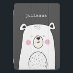 Cute Whimsical Bear Illustration Custom Name iPad Pro Cover<br><div class="desc">This cute and colourful iPad case features a whimsical illustration of an adorable bear in black and white. Personalize it with your name in a retro typewriter font. Great gift idea!</div>