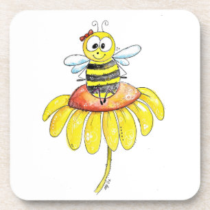 Cute Whimsical Bee on a Flower Coaster