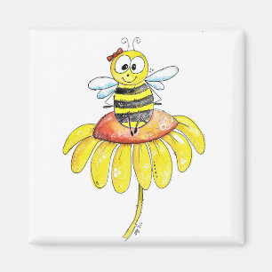 Cute Whimsical Bee on a Flower Magnet