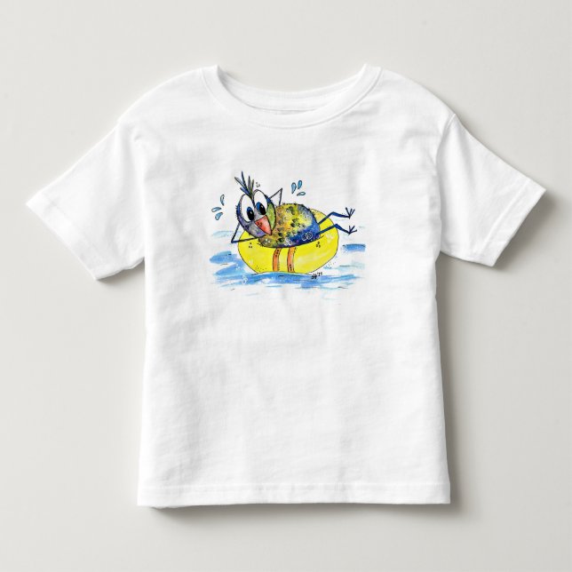 Cute Whimsical Bird on Float Toddler T-shirt (Front)