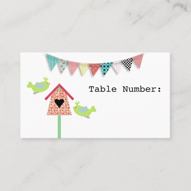 Cute Whimsical Birds And Birdhouse Table Number Place Card (Front)