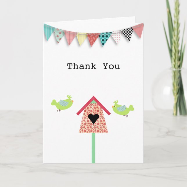 Cute Whimsical Birds And Birdhouse Thank You (Front)