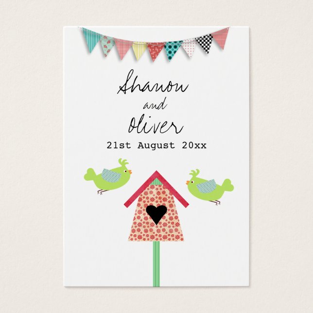 Cute Whimsical Birds Wedding Favour Tags (Front)