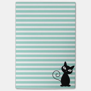 Cute Whimsical Black Cat on Stripes Post-it Notes