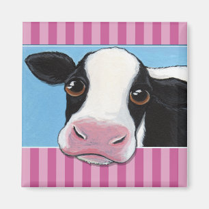 Cute Whimsical Black & White Cow Illustration Magnet