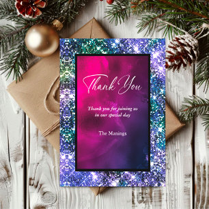 Cute whimsical blue purple iridescent thank you card