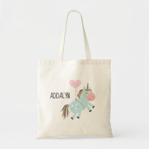 Cute Whimsical Blue Unicorn with Balloons Tote Bag