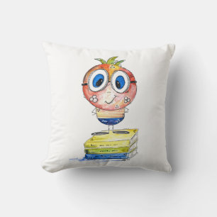 Cute whimsical Book Nerd Throw Pillow