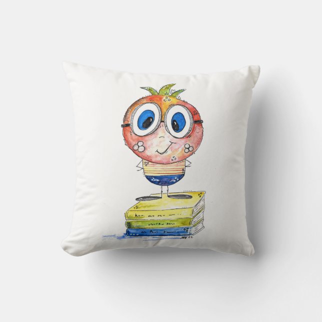 Cute whimsical Book Nerd Throw Pillow (Front)