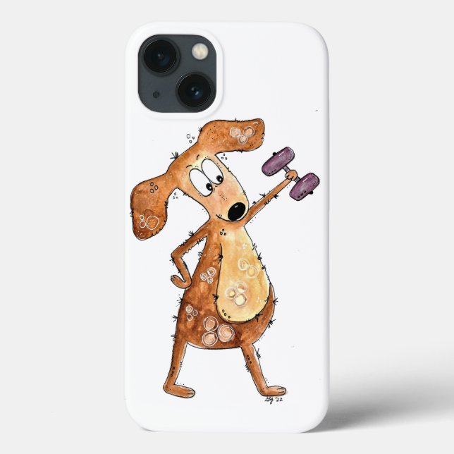 Cute Whimsical Brown Dog Lifting Weights Case-Mate iPhone Case (Back)