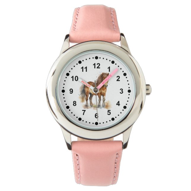 Cute Whimsical Brown Pony Horse Kids Watch (Front)
