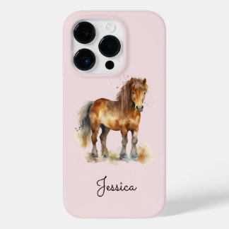 Cute Whimsical Brown Pony Script Name Horse Case-Mate iPhone 14 Pro Case