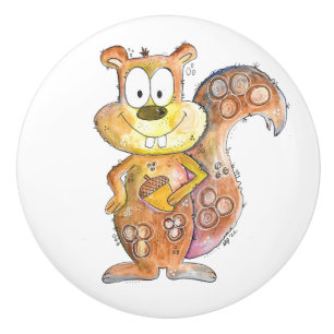 Cute Whimsical Brown Squirrel Ceramic Knob